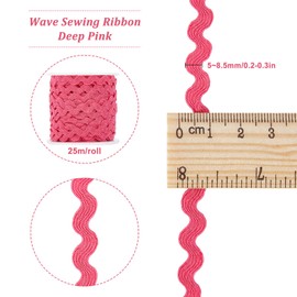 GORGECRAFT 27yard/25m Rick Rack Trim Ribbon Deep Pink Wave Sewing Bending Fringe Trim 5mm/0.2 inch for DIY Sewing Crafts Wedding Bridal Dress Embellishment Party Decoration Gift Wrapping Supplies