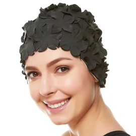 Beemo Floral Petal Swim Cap for Women – Retro Style Vintage Bathing Cap Swimming Hat for Long and Short Hair - Black