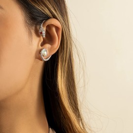 Inateannal Snake Ear Cuff Crawler Earrings Silver Cobra Climber Earring Hip Hop Simple Rhinestone Stud Earring Ear Wrap Jewellery for Women and Men (Silver)