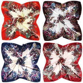 Honoson 4 Pcs 35 Inch Silk Scarf for Women Hair Satin Scarf Square Silk Bandanas Large Head Scarves for Sleeping(Elegant Series)