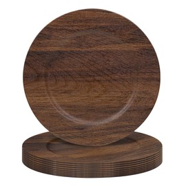 JEVERGN 13'' Brown Charger Plates Set of 10, Round Plastic Dinner Plate Chargers, Farmhouse Faux Wood Serving Dinner Charger Plates, Brown Chargers for Weddings, Celebrations and Event Party (10)