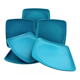 Anforama Set Juego De 6 Platos Cuadrados Melamina Elegante Azul 21cm