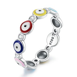 Blue Evil Eye Rings, Shysnow Solid S925 Silver Turkish Pink Evil Eye Thumb Ring Simple Nazar Ring for Women Men, Size 7
