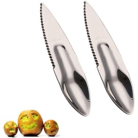 Norhogo Pack of 2 Cutting Spoons, 2 in 1 Reusable Fruit Cutting Spoon, Stainless Steel Kiwi Cutter Vegetable Slicer for Apples, Grapefruits, Papaya, Oranges, Silver