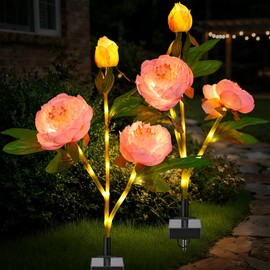 TANSOREN 2 Pack Solar Garden Lights Outdoor, 8 Lighting Modes Warm White LED Waterproof Solar Powered Peony Flowers Landscape Light for Outside Yard, Patio, Pathway Decorative, Décor, Gifts