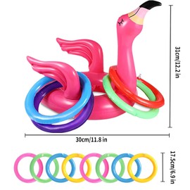 EKKONG 2 Flamingo Inflatable Throwing Game, Ring Toss Game Children, Throwing Game Party Hats, Pool Toy Children with 8 Pieces Throwing Rings Toy, Outdoor Games for Hawaii Summer Party Wedding