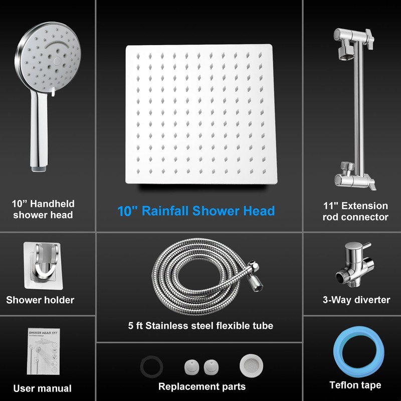 10 inch Rainfall Shower Head Combo Stainless Steel, THE FIRST