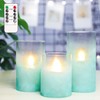 FLAVCHARM Blue Flameless Candles with Remote Aqua Glass Handmade Sandblast