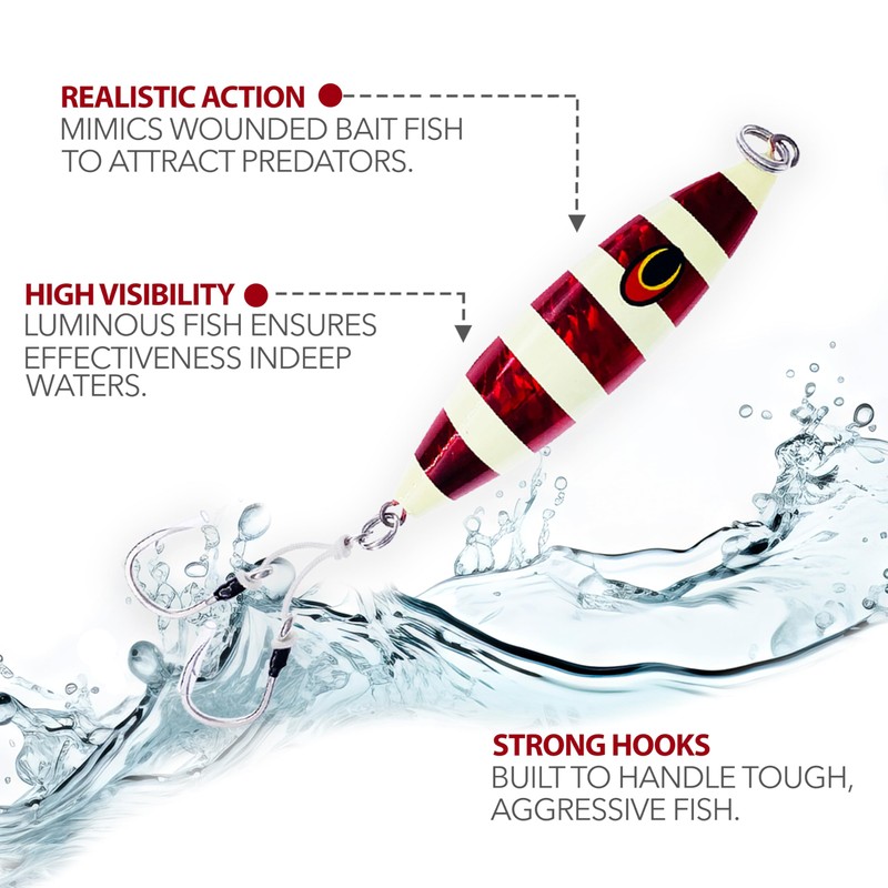 250g NM Slow Fall Jig - Zebra Glow Crimson Red,