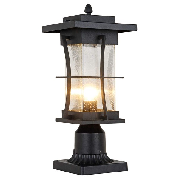 EERU Waterproof Outdoor Post Light Fixture Pole Mount Light with Pier Mount Adapter, Black Finish with Seeded Glass Outdoor Post Lantern for Patio, Garden, Porch and Backyard