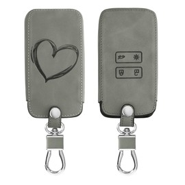 kwmobile Car Key Case Compatible with Renault 4-Button Smartkey Car Key (Keyless Go Only) - Faux Leather Protective Key Case Cover Heart Brush Grey