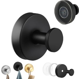 Upgraded Luxe Hold No-Drill Hooks, 304 Stainless Steel No-Drill Shower Hooks, Waterproof Removable Towel Hooks for bathrooms, Black Hooks for Shower Wall (Black*1)