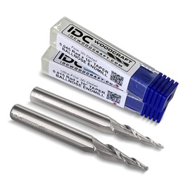 IDC Woodcraft 3D Carving Taper Ball Nose End Mill Bit Set (1/4-inch Shank) – 2pc Set Includes Fine Detail & Ultra-Fine Detail Carving Bits – Enhance CNC Woodworking 3D Precision with Versatile Bits