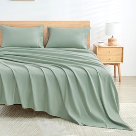 Andency Sage Green Sheets Queen Set 4 Pieces, Super Soft Sheets for Queen Size Bed, Microfiber Queen Sheet Set, Deep Pocket Up to 16", Hotel Luxury Breathable & Cooling Bedding Sheets & Pillowcases