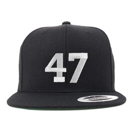 Trendy Apparel Shop Number 47 White Thread Embroidered Flat Bill Snapback Baseball Cap - Charcoal
