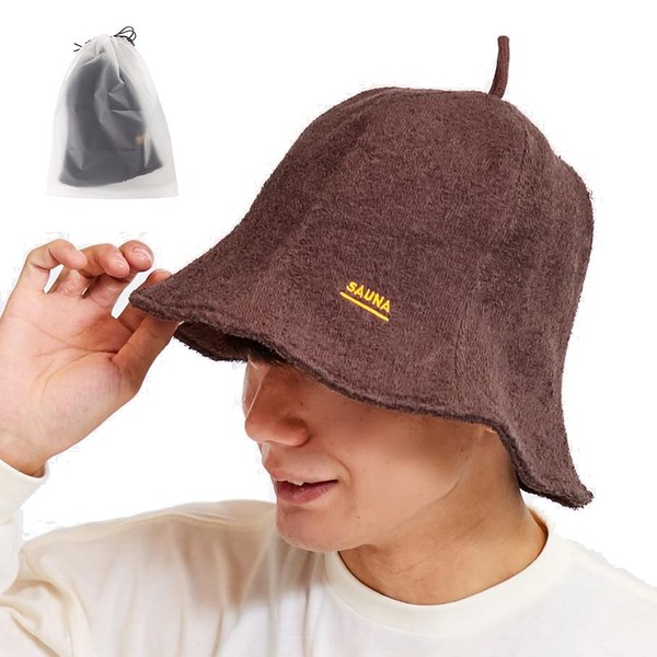 14+ ICHIYON PLUS ihat0544 Sauna Hat, Terrycloth, 100% Cotton, Absorbent, Fully Machine-Washable, Easy Care, Gift, Bag Included, Braun