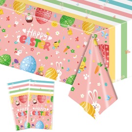 2Pcs Easter Table Cloth,137*274cm Easter Party Table Cover,Colorful Bunny Eggs Easter Party Tableware Decor Waterproof Plastic Table Covers for Easter Kids Adult Party Supplies Table Decoration