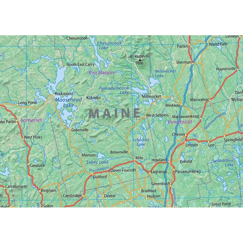 New England Physical Map - 24 x 16 inches –