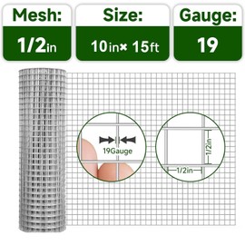 Hardware Cloth 1/2inch 10inx15ft 19 Gauge,Double-Layer Hot-Dip Galvanizing After Welding,Chicken Wire Netting Garden Wire Fencing Rabbit Snake Fence Chicken Coop Plant Supports