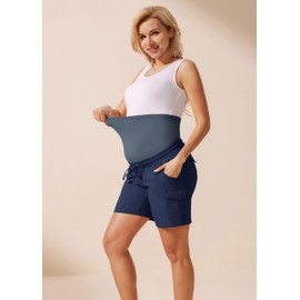Maacie Maternity Shorts with Belly Band for Summer, darkblue