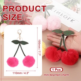 PATIKIL 1pcs Pom Pom Keychain, Fluffy Keychain Cute Fur Ball Key Chains Cherry Bag Charm Fake Rabbit Fur for Girls Backpacks Keys Women Purse Gift, Hot Pink