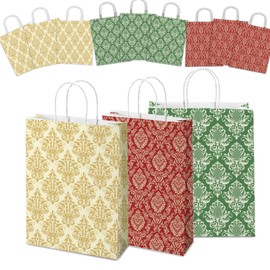 Kihraw Vintage Christmas Gift Bags - Large 11" Bag with Handles - Reusable and Perfect For Your Xmas Presents Gifts Paper Bags for Christmas Holiday New Year Party Favors Supplies 12PCS