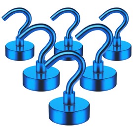 6 Pack Magnetic Hooks, 10 kg+(22 lb+) Strong Magnet Hooks, Fridge Magnet Hooks for Hanging, Neodymium Magnets with Hook, Magnetic Hooks for Cruise, Ceiling, Bathroom, Kitchen, Towel, Garage (Blue)