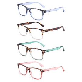 Loycco 4 Pack Computer Reading Glasses Blue Light Blocking Anti Eyestrain Flexible Lightweight Square Readers for Women Men