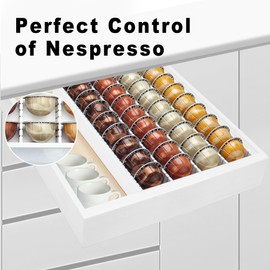 MinBoo Bamboo Coffee Pod Storage Holder Drawer Insert for Counter Compatible with Vertuoline Capsules for Kitchen, Home, Office, Coffee Station,white
