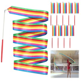 Yuio 10pcs Rhythmic Gymnastics Ribbon, 6.6 Ft/2m Rainbow Ribbon Wands, Colorful Dance Ribbons for children, Multicolor Ribbon Wands for Gym, Training, Circus, Dance, Baton Twirling, Dancing Streamers