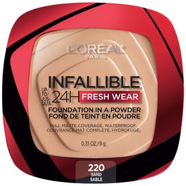 L'Oreal Paris Makeup Infallible Fresh Wear Foundation in a Powder, Up to 24H Wear, Waterproof, Sand, 0.31 oz.