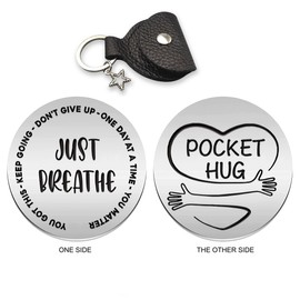 FZTUON Just Breathe Inspirational Pocket Hug Stainless Steel Double Sided Token Gift, Long Distance Relationship Keepsake, Gift for Family Friends Wife Son Daughter