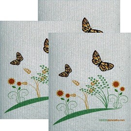 2 Spring Butterflies Set of 3 Each Swedish Dishcloths | ECO Friendly Absorbent Cleaning Cloth | Reusable Cleaning Wipes