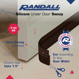 Adhesive Backed Door Draft Stopper – Silicone Under Door Sweep for Interior & Exterior Doors, Noise & Air Insulation, Self Stick Weather Stripping Door Seal, 2" W x 39" L (Brown) by Randall Mfg