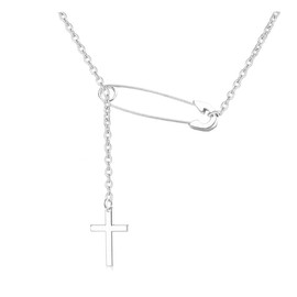 Safety Pin Necklace Link Small Dainty Cross Lariat Necklace Paperclip Paper Clip Cross Y Necklace for Women Men Jewelry Gift