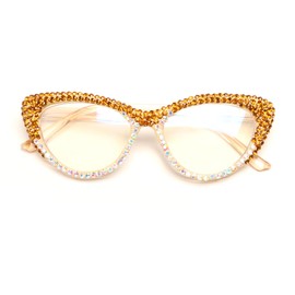 ICARA Oprah style Bling Rhinestone Cat Eye Reading Glasses for Women Shiny Diamond Blue Light Blocking Ladies Readers (yellow/ab, 2, x)
