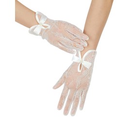 GRYUIRY Women Short Lace Glove Tea Party Glove Bow Bridal Wrist Gloves 1920s Opera Evening Wedding Cosplay Gloves Ivory-6