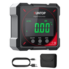 XUNTOP 4 * 90°Digital Angle Finder 4-side Strong Magnetic（No Laser） Digital Protractor with LCD Display Rechargeable Level Box IP54 Waterproof Angle Measuring Tool for Woodworking, Construction DIY
