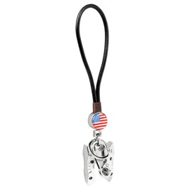 Key Fob Holder Case Sporty Key Shell Ignition Key Cover with Dark Leather Cord Lanyard Key Chain For All Can Am Ryker Models Accessories(Chrome with US Flag Pattern)