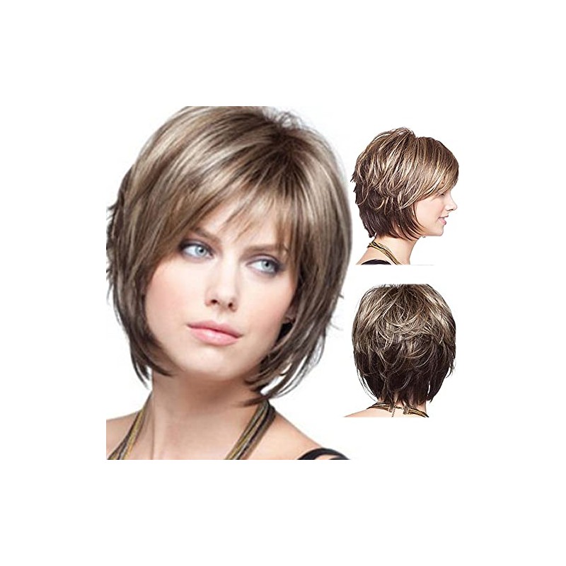 Pelucas de Pelo Rubio Corto con Flequillo Peluca de Pelo