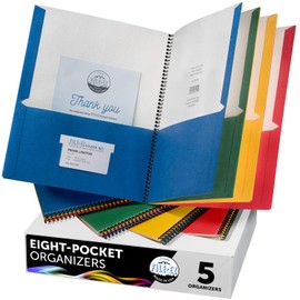 FILE-EZ 8-Pocket Folder Organizers, Assorted Colors, 5-Pack, Durable Textured Paper with Matte Finish, Letter Sheet Size (EZ-10500)
