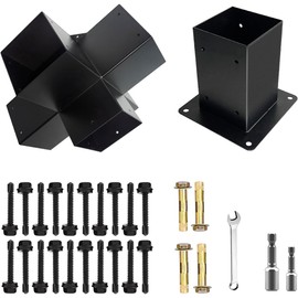 DEVALLEY 5-Way Right Corner Pergola Brackets Kit,Woodwork Brackets with Post Anchors for 4" x 4"(Actual:3.5"x3.5") Wood Beams for Patio Pergolas,Gazebos,Log Cabin W/Hardware (2 Pack)…