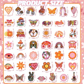 Tigeen 48 Pcs Chenille Iron on Patches, Iron on Hat Patches Bulk Embroidered Patches for Hats Clothes Cute Repair Patches Kit Sew on Applique DIY Accessory for Backpack Pants Jeans(Hippie)