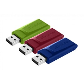 Verbatim Slider USB-flash-drive multipack 16GB - USB 2.0-3x USB memory stick - laptop notebook ultrabook TV car stereo - USB 2.0 stick - data-stick with sliding-mechanism - red blue green