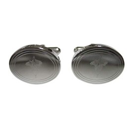 Kiola Designs Silver Toned Etched Oval Titan Arum Corpse Flower Carnivorous Plant Cufflinks