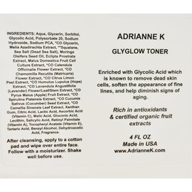 Adrianne K Glycolic Acid Face Toner, Glyglow. Helps Keep Pores Clean. Controls Oil/Sebum, Blackheads, Whiteheads for Less Blemishes. AHA. Vegan, 4 Fl Oz