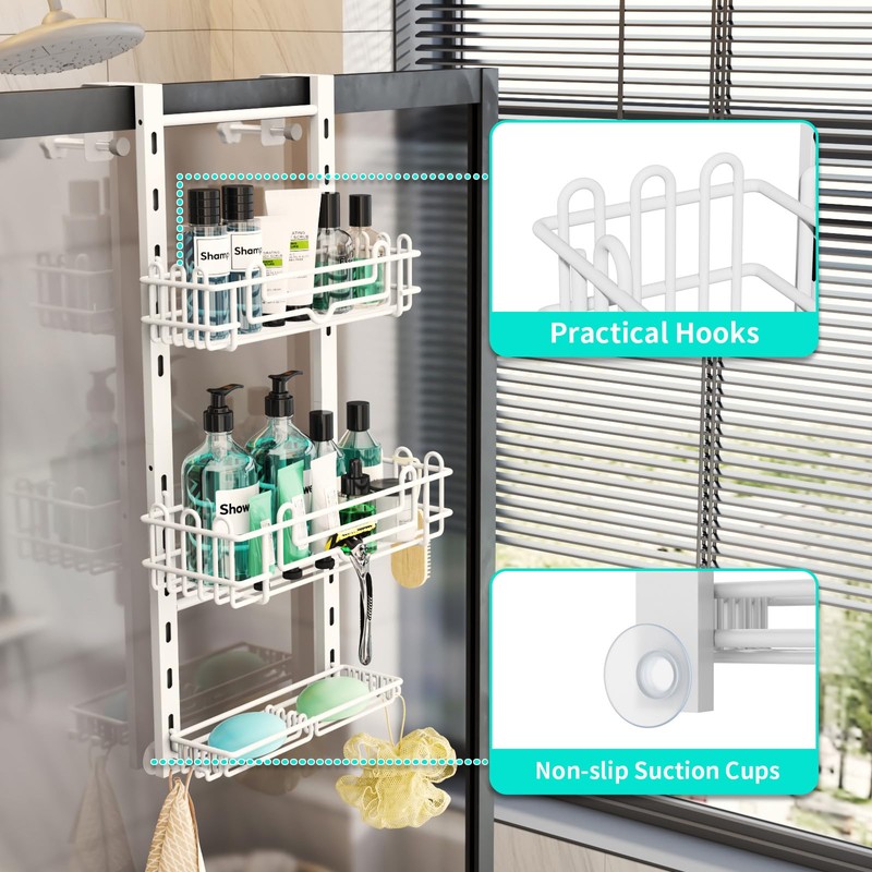 HapiRm 3 Tier Over the Door Shower Caddy, Hanging Shower