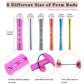 60 Pcs Hair Perm Rods Set 6 Sizes Perm Rods For Long Short Hair,Plastic Cold Wave Rollers For Hairdressing Hair Styling Tools