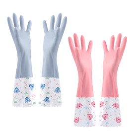 JYJLLM Velvet lining Marigold Gloves Medium for，washing up gloves large，kitchen gloves for washing dishes，Applicable to kitchen Premium Rubber Gloves for Work (1, Blue and pink wide mouth)