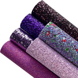 HYANG 6Pcs/Set 8.26 Inch x11.81 Inch Multiple Colors PU Synthetic Faux Leather Sheets Mixed Chunky Glitter& Soft Leather Fabric Sheets for DIY Craft Bows Earrings Making,Glitter17